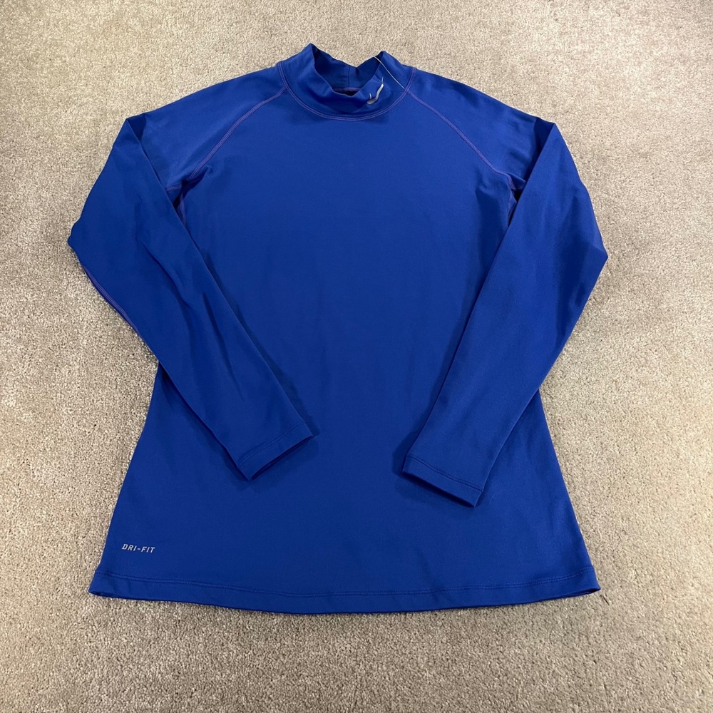 Nike Pro Combat Base Layer Womens XL Blue Dri-FIT Shirt Mock Neck Long Sleeve